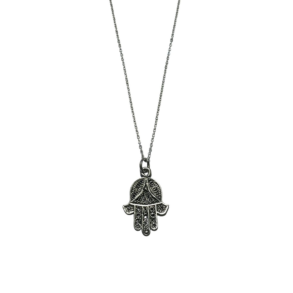 MEDIUM STERLING SILVER HAND OF FATIMA NECKLACE